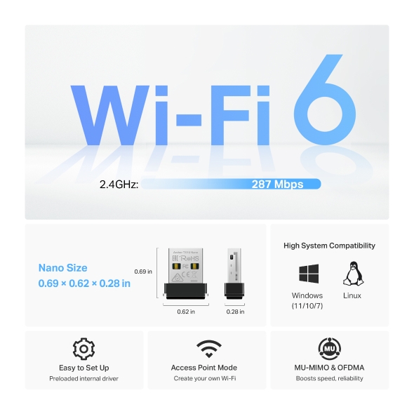 TP-Link Archer TX1U Nano AX300 Nano Wi-Fi 6 USB Adapter - Image 4