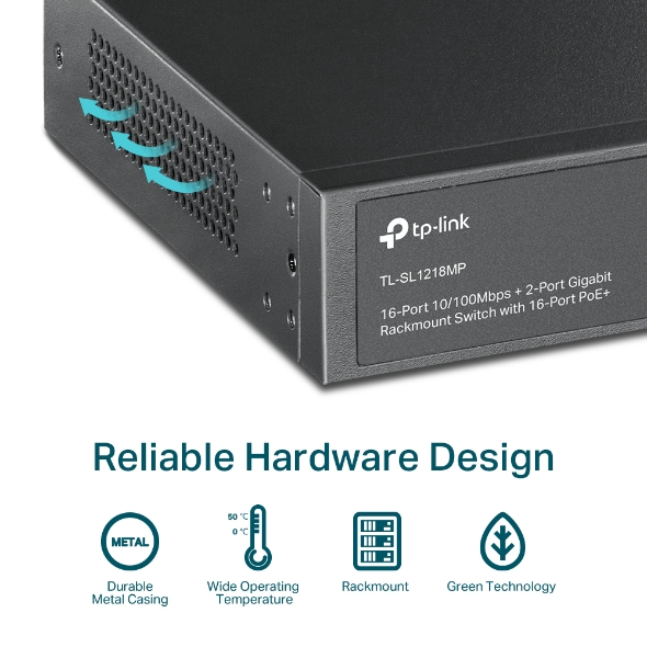 TP-Link TL-SL1218MP 18-Port 10/100Mbps PoE+ Switch - Image 8